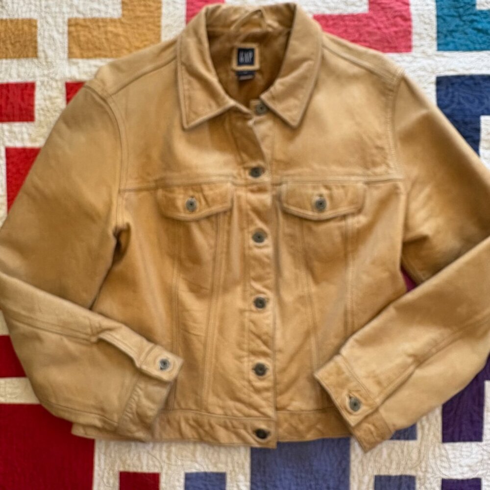 Vintage Gap blond leather jacket with buttons Size XL
